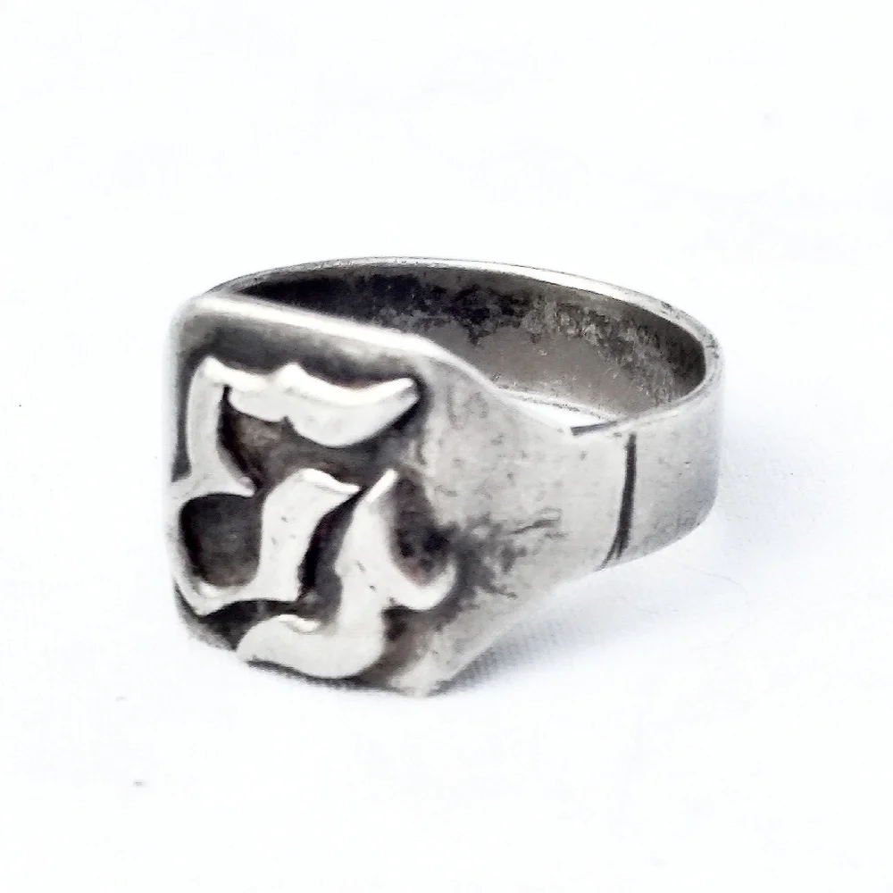 Antique Sterling Silver Unisex Ring w/Unknown Symbol- Size 11